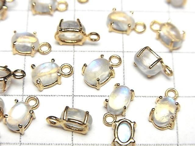 【動画】宝石質レインボームーンストーンAAA- 枠留めオーバル6×4mm 18KGP 2個 サムネイル2