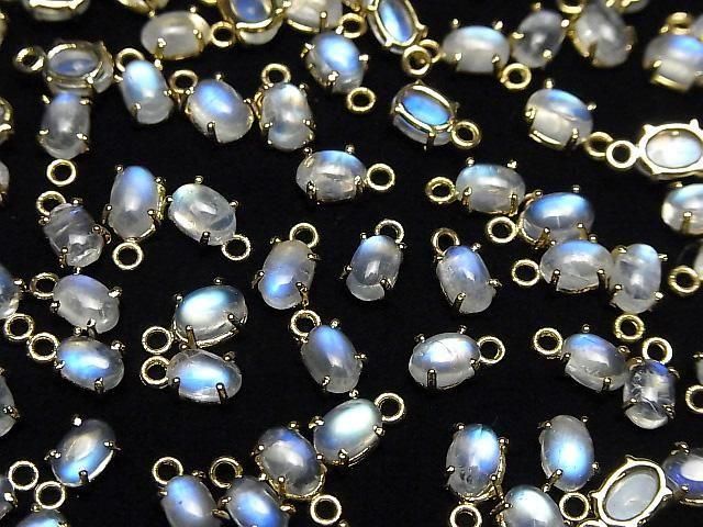 【動画】宝石質レインボームーンストーンAAA- 枠留めオーバル6×4mm 18KGP 2個 サムネイル4