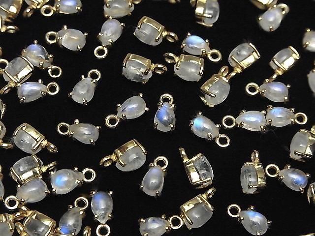 【動画】宝石質レインボームーンストーンAA++ 枠留めペアシェイプ6×4mm 18KGP 2個 サムネイル4