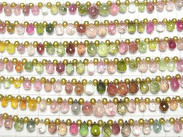 【動画】宝石質マルチカラートルマリンAAA ドロップ ブリオレットカット 半連/1連(約15cm) サムネイル3
