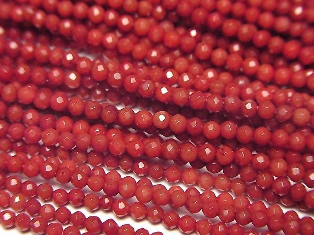 【動画】【素晴らしい輝き】赤珊瑚・レッドコーラル(染) 極小ラウンドカット2mm 1連(約37cm)の画像