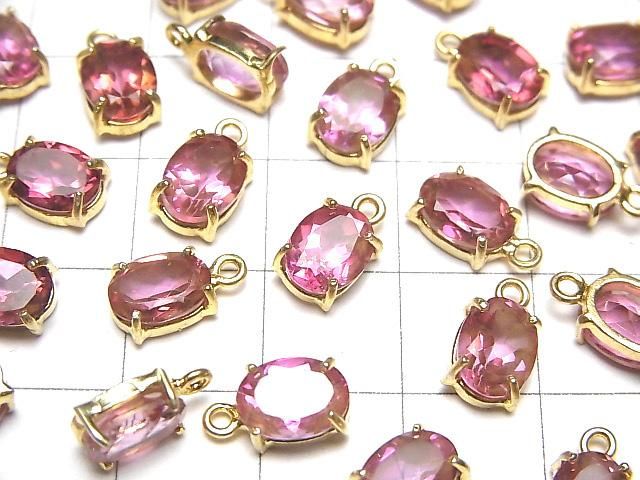 【動画】宝石質ピンクトパーズAAA 枠留めオーバルファセットカット8×6mm 18KGP 1個 サムネイル3