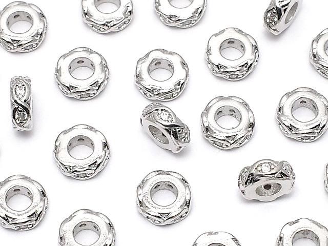 メタルパーツ ロンデル6×6×2mm シルバー(CZ付) 2個の画像