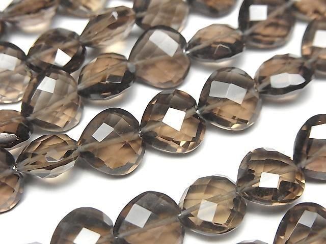 【動画】宝石質スモーキークォーツAAA- 縦穴ハートカット10×10mm 半連/1連(約16cm)の画像