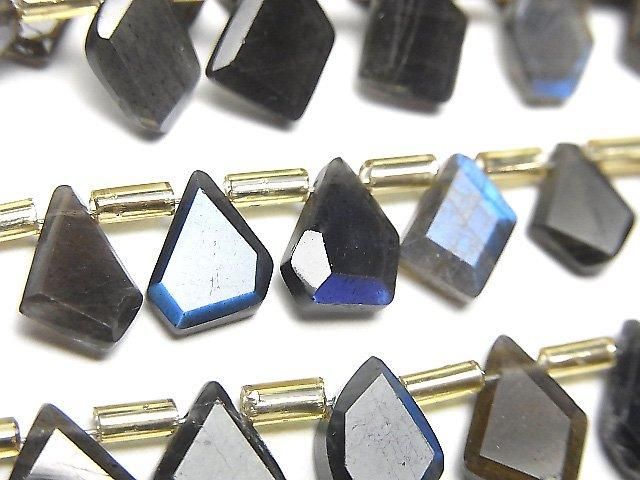 【動画】宝石質ブラックラブラドライトAAA- ラフスライスカット 1連(約18cm)の画像