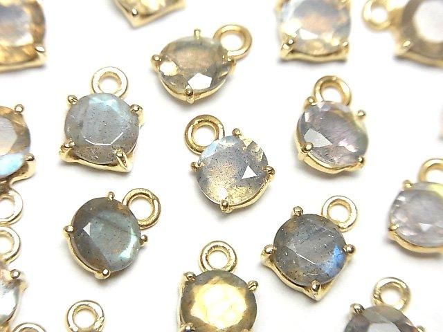 【動画】宝石質ラブラドライトAAA 枠留めラウンドファセットカット6×6mm 18KGP 3個の画像