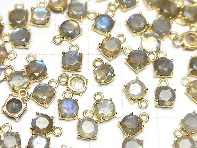 【動画】宝石質ラブラドライトAAA 枠留めラウンドファセットカット6×6mm 18KGP 3個 サムネイル4