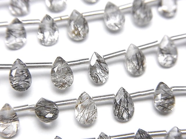 トルマリンクォーツ ペアシェイプ ファセットカット6×4mm 1連（13粒 