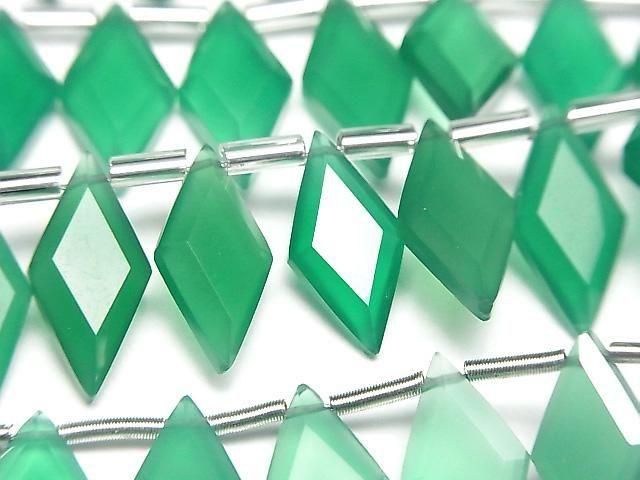 【動画】宝石質グリーンオニキスAAA ダイヤカット14×7mm 半連/1連(18粒)の画像