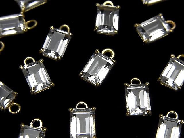 【動画】宝石質ホワイトトパーズAAA 枠留めレクタングルファセットカット7×5mm 18KGP 1個の画像