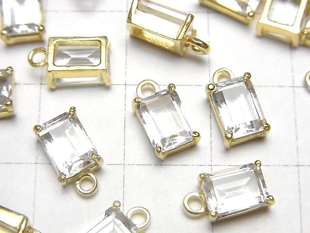 【動画】宝石質ホワイトトパーズAAA 枠留めレクタングルファセットカット7×5mm 18KGP 1個 サムネイル2