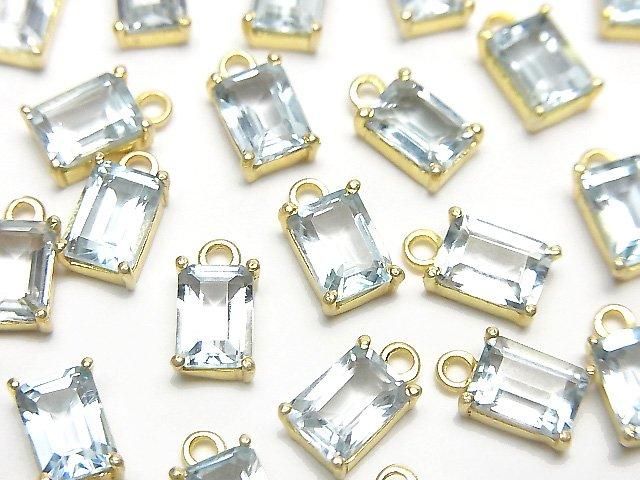 【動画】宝石質スカイブルートパーズAAA 枠留めレクタングルファセットカット7×5mm 18KGP 1個の画像