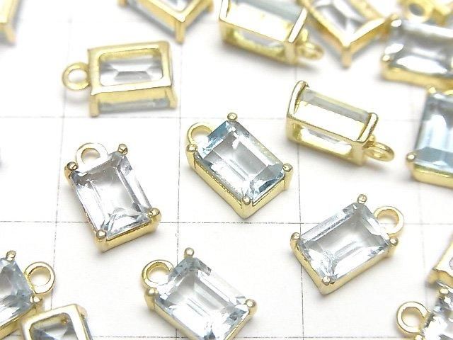 【動画】宝石質スカイブルートパーズAAA 枠留めレクタングルファセットカット7×5mm 18KGP 1個 サムネイル2