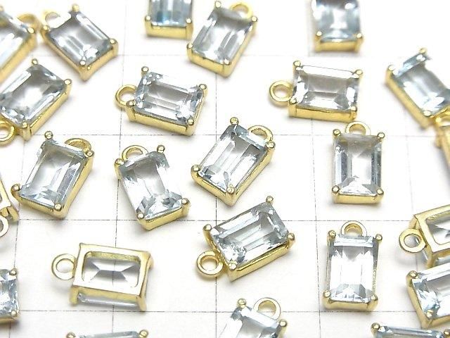 【動画】宝石質スカイブルートパーズAAA 枠留めレクタングルファセットカット7×5mm 18KGP 1個 サムネイル3