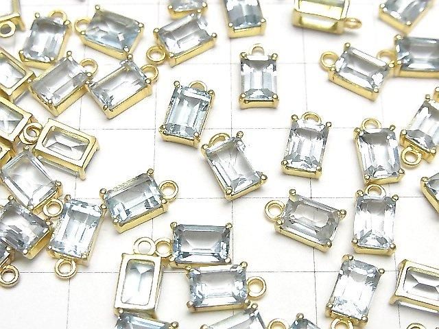 【動画】宝石質スカイブルートパーズAAA 枠留めレクタングルファセットカット7×5mm 18KGP 1個 サムネイル4