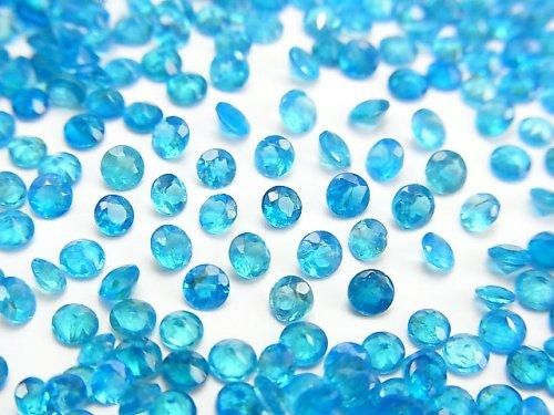 【動画】宝石質ネオンブルーアパタイトAAA- ルース ラウンドファセットカット3×3mm 10粒の画像