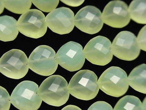 【動画】ライトグリーンカルセドニーAAA 縦穴ハートカット10×10mm 半連/1連(約16cm)の画像