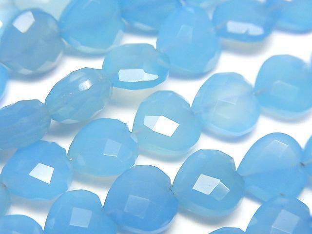 【動画】ブルーカルセドニーAAA 縦穴ハートカット10×10mm 半連/1連(約16cm)の画像