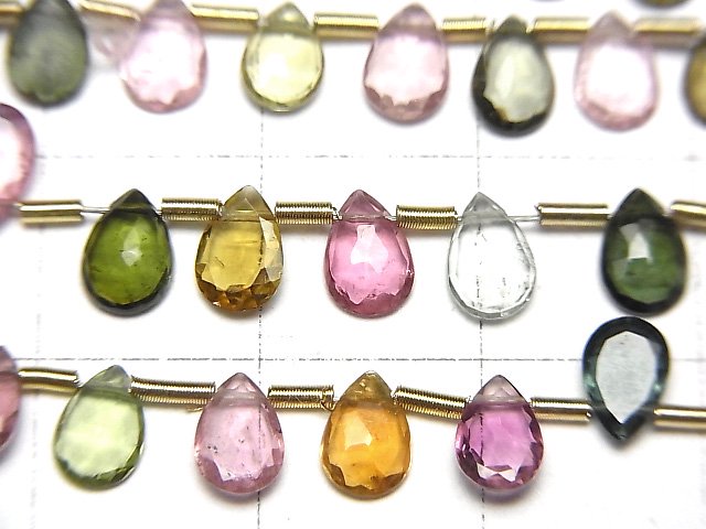 マルチカラートルマリン ペアシェイプ ローズカット6×4mm 1連（36粒 