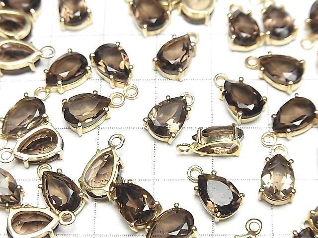 【動画】宝石質スモーキークォーツAAA 枠留めペアシェイプファセットカット9×6mm 18KGP 2個 サムネイル3