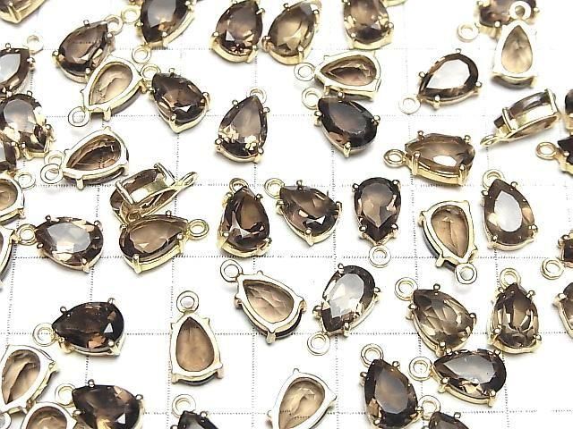 【動画】宝石質スモーキークォーツAAA 枠留めペアシェイプファセットカット9×6mm 18KGP 2個 サムネイル4