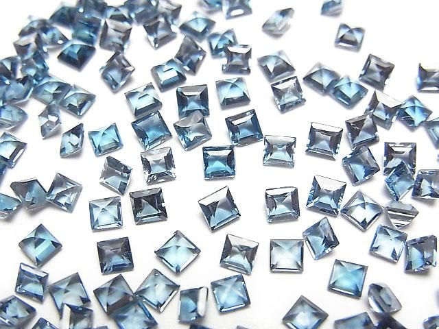 【動画】宝石質ロンドンブルートパーズAAA ルース スクエアファセットカット3×3mm 5粒の画像
