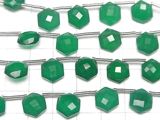 【動画】宝石質グリーンオニキスAAA ヘキサゴンカット11×10mm 1連(8粒) サムネイル3