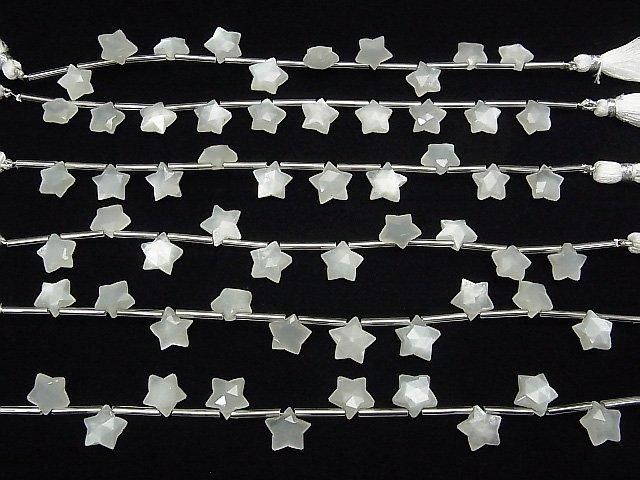 【動画】宝石質ホワイトムーンストーンAAA スターカット10×10mm 1連(8粒) サムネイル4