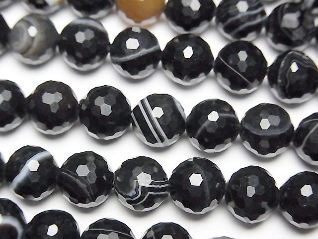 【動画】【素晴らしい輝き】ストライプオニキス 128面ラウンドカット8mm 1連(約36cm)の画像