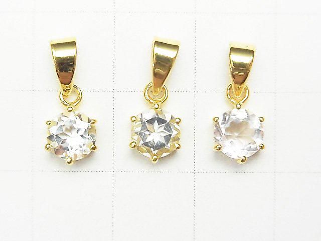 【動画】宝石質ホワイトトパーズAAA ラウンドファセットカット7×6×4mm ペンダントトップ 18KGP製 サムネイル3