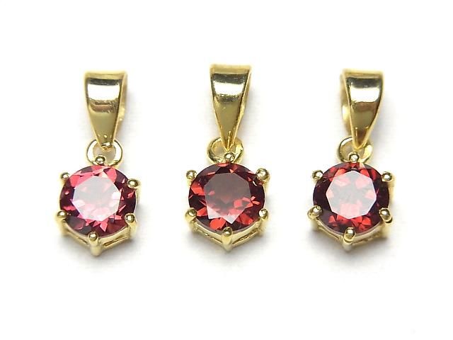 【動画】宝石質モザンビークガーネットAAA ラウンドファセットカット7×6mm ペンダントトップ 18KGP製の画像