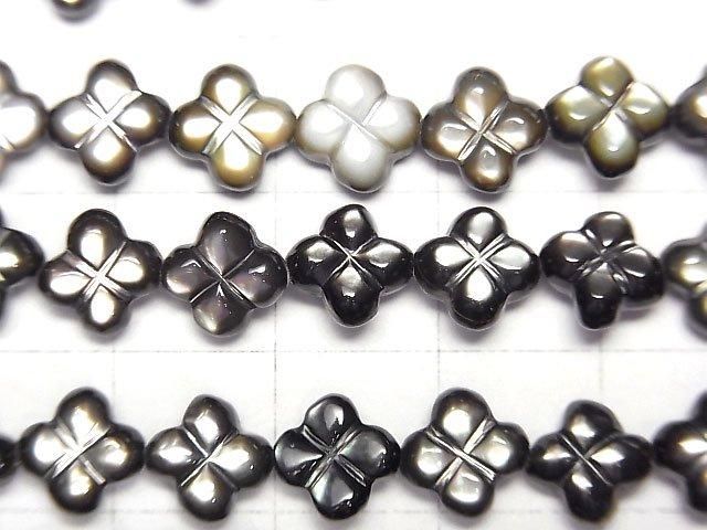 【動画】高品質ブラックシェル(黒蝶貝) 四つ葉のクローバー(両面仕上げ)8×8×4mm 半連/1連(約37cm) サムネイル2