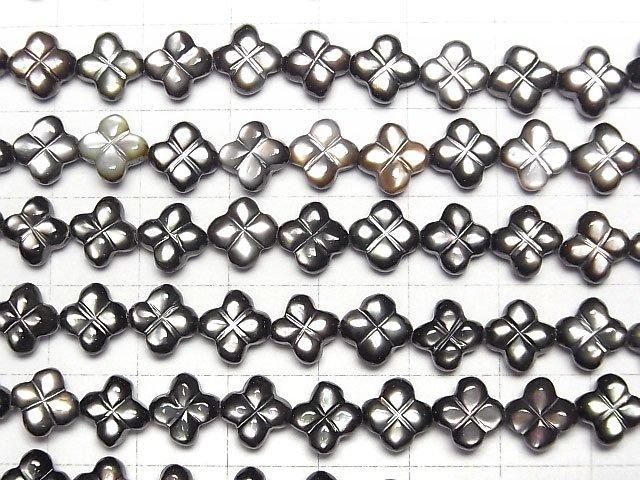 【動画】高品質ブラックシェル(黒蝶貝) 四つ葉のクローバー(両面仕上げ)8×8×4mm 半連/1連(約37cm) サムネイル3
