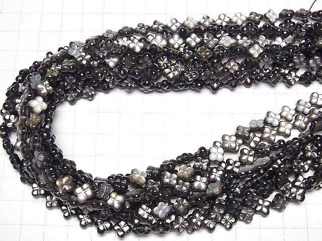 【動画】高品質ブラックシェル(黒蝶貝) 四つ葉のクローバー(両面仕上げ)8×8×4mm 半連/1連(約37cm) サムネイル4