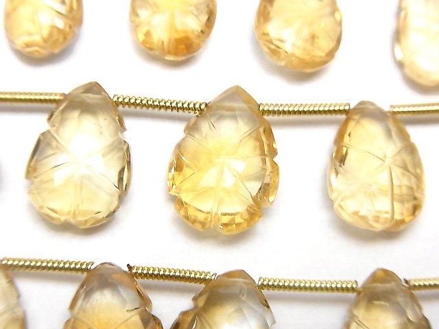 【動画】宝石質シトリンAAA 彫刻入りペアシェイプ 1連(15粒)の画像