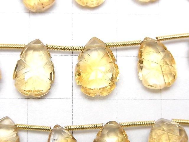 【動画】宝石質シトリンAAA 彫刻入りペアシェイプ 1連(15粒) サムネイル2