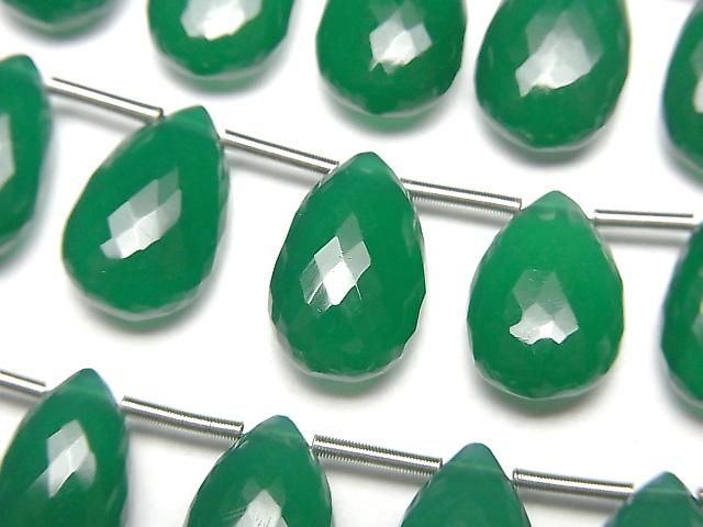 【動画】【極上カット】宝石質グリーンオニキスAAA ペアシェイプ ブリオレットカット 1連(8粒)の画像