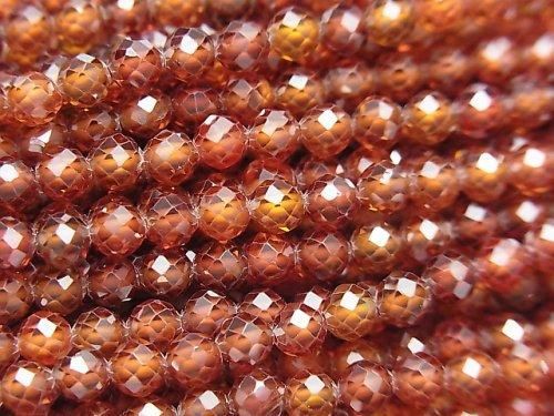 【動画】【素晴らしい輝き】キュービックジルコニアAAA ラウンドカット4mm 【ダークオレンジ】 1連(約36cm)の画像