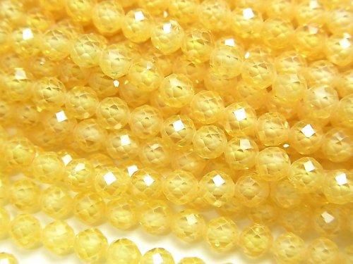 【動画】【素晴らしい輝き】キュービックジルコニアAAA ラウンドカット4mm 【イエロー】 1連(約35cm)の画像