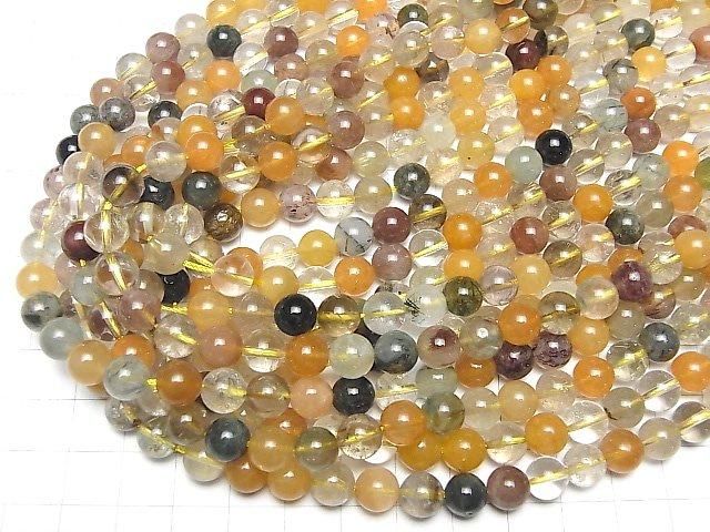 【動画】マルチカラー ルチルクォーツAAA ラウンド8mm 半連/1連(約36cm) サムネイル4
