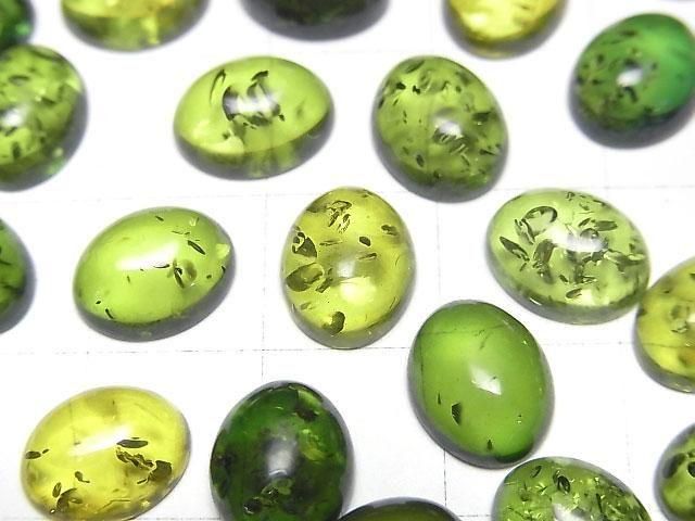 【動画】クラック入りグリーンカラーアンバー(琥珀) オーバル カボション10×8mm 2個 サムネイル2