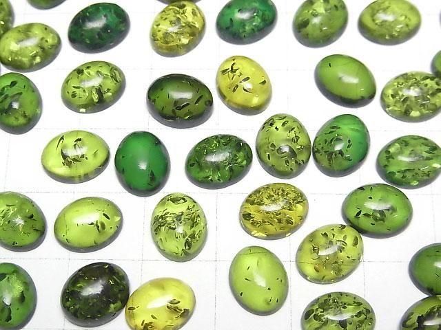【動画】クラック入りグリーンカラーアンバー(琥珀) オーバル カボション10×8mm 2個 サムネイル3