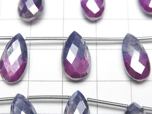 【動画】バイカラームーンストーンAA++ ペアシェイプ ブリオレットカット コーティング 【ピンク×パープル】 1連(約18cm) サムネイル2