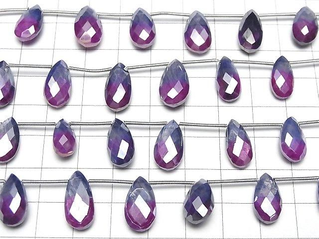 【動画】バイカラームーンストーンAA++ ペアシェイプ ブリオレットカット コーティング 【ピンク×パープル】 1連(約18cm) サムネイル3