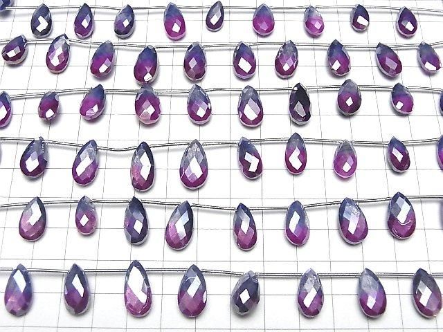 【動画】バイカラームーンストーンAA++ ペアシェイプ ブリオレットカット コーティング 【ピンク×パープル】 1連(約18cm) サムネイル4