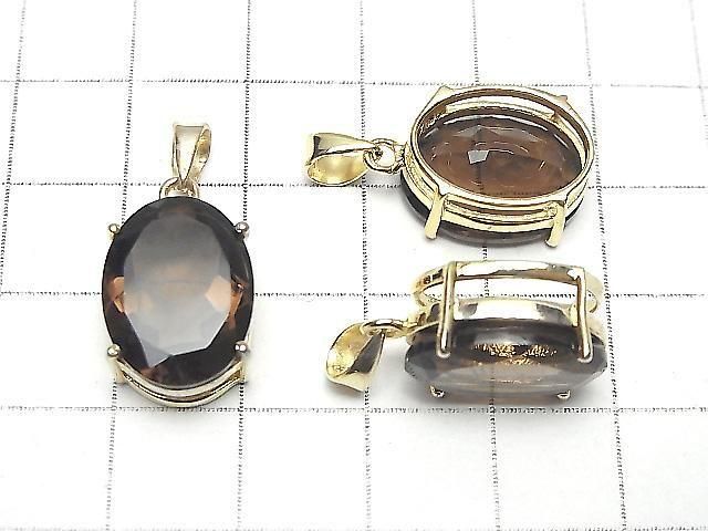 【動画】宝石質スモーキークォーツAAA オーバル ファセットカット ペンダントトップ16×12mm 18KGP製 1個 サムネイル2