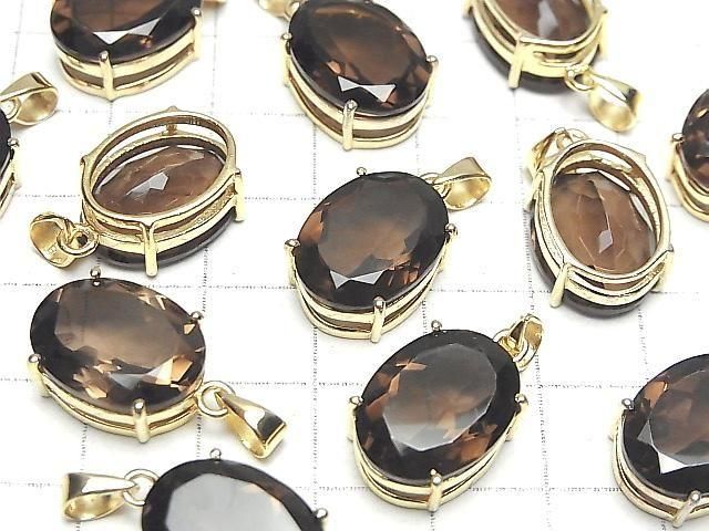 【動画】宝石質スモーキークォーツAAA オーバル ファセットカット ペンダントトップ16×12mm 18KGP製 1個 サムネイル3