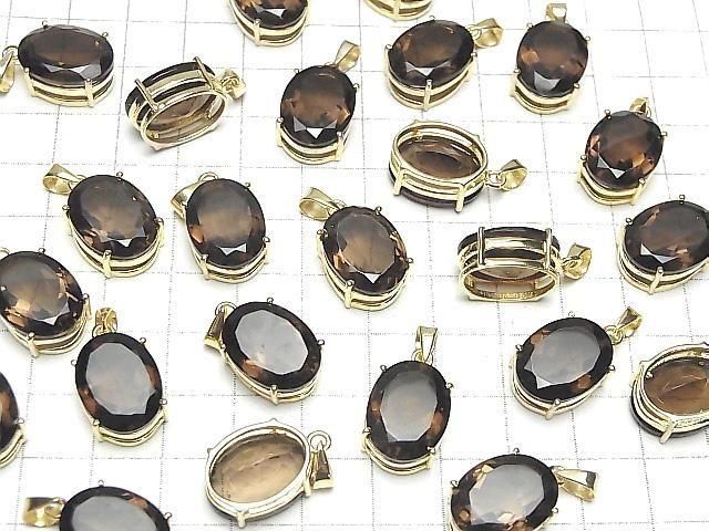 【動画】宝石質スモーキークォーツAAA オーバル ファセットカット ペンダントトップ16×12mm 18KGP製 1個 サムネイル4