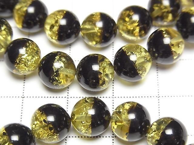 【動画】バルティックアンバー(琥珀) ラウンド8.5mm イエロー×ブラック 1連(ブレス) サムネイル2