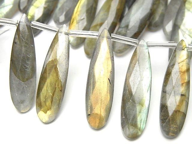 【動画】ラブラドライトAA++ ペアシェイプ ブリオレットカット30×8mm 半連/1連(12粒)の画像